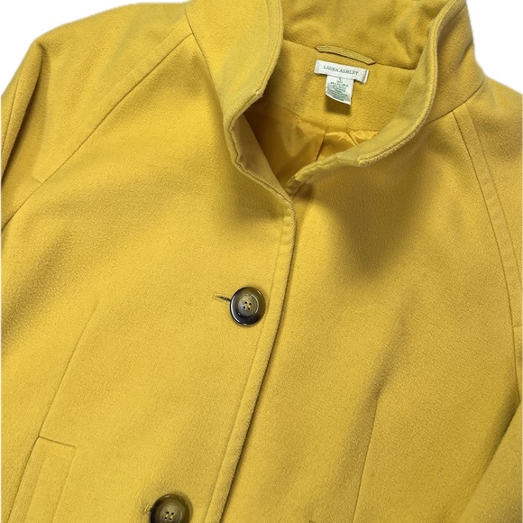 Vintage Laura Ashley Butter Yellow Wool Pea Coat Jacket - Large - Picture 2 of 6